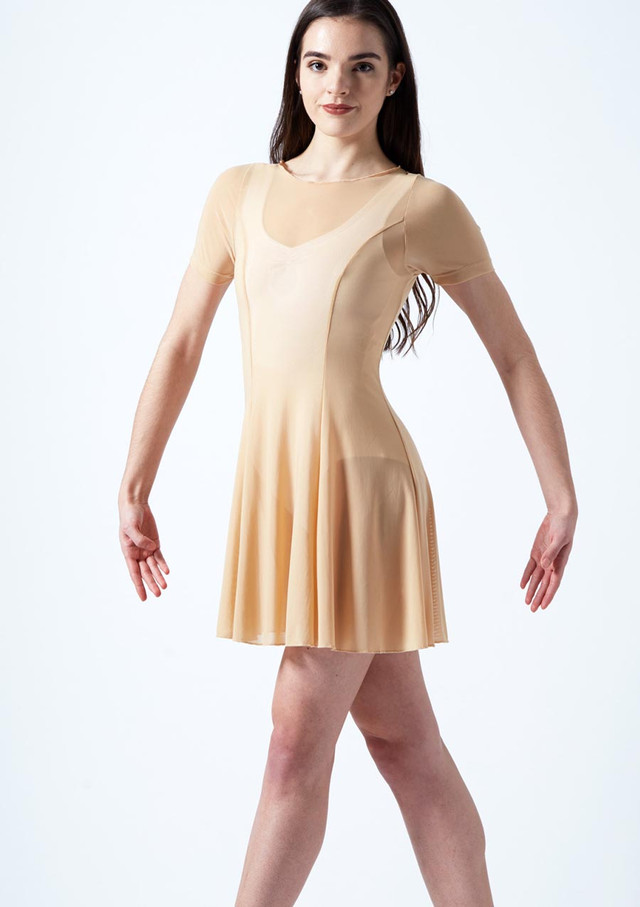 Move Dance Ceres Short Sleeve Lyrical Dress Tan Front [Tan]