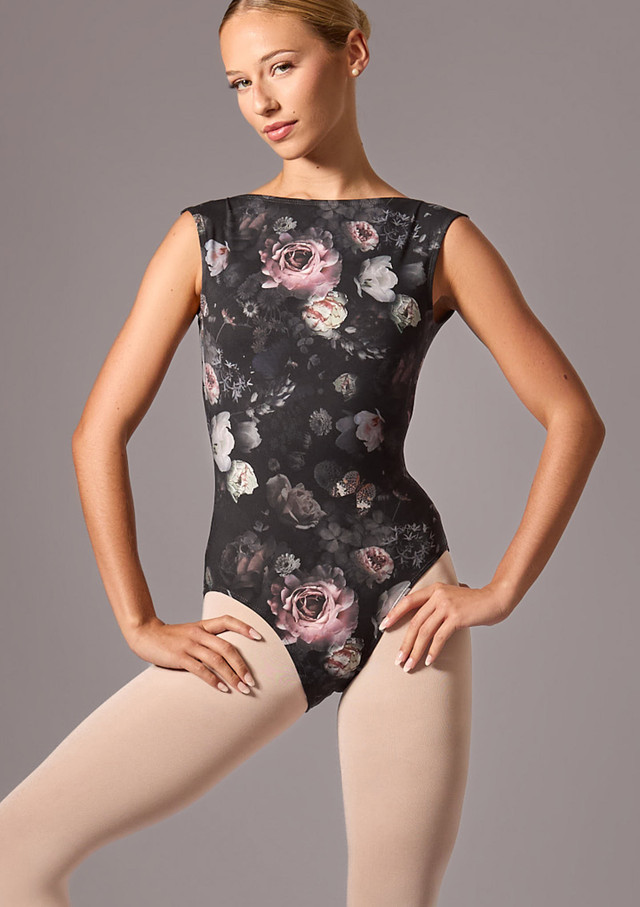 Move Dance Della Boatneck Floral Leotard Black Front [Black]