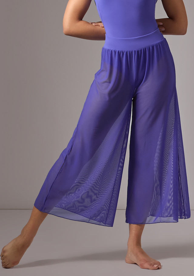 Move Dance Elsie Mesh High Waisted Crop Dance Trousers Deep Blue Front [Blue]