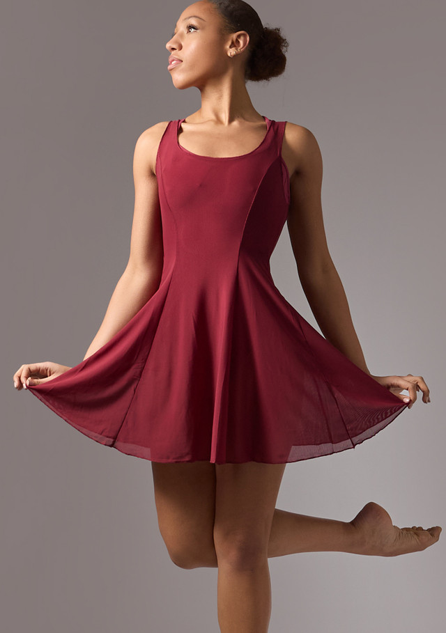 Move Dance Evie Mesh Cover Up Dress Burgundy Front [Red]