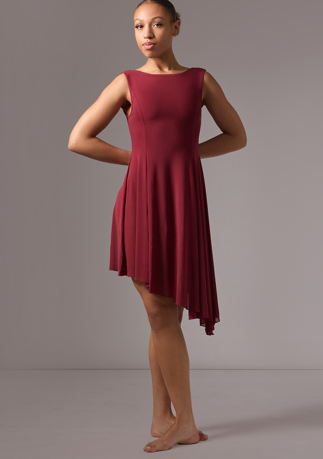 Move Dance Pandora Asymmetric Lyrical Dress Burgundy Front [Red]
