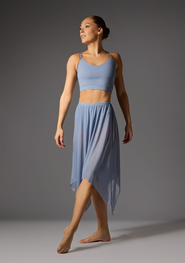 Jolista Harmony Hankerchief Hem Lyrical Skirt Slate Blue Front [Blue]