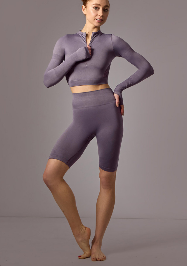 Move Dance Orianna Seamless Zip Crop Top Slate Front [Grey]