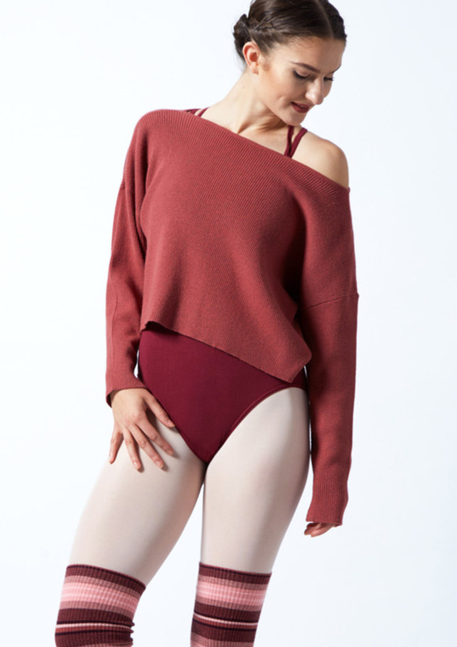 Move Dance Charm Ribbed Knit Cropped Dance Jumper Pink Front [Pink]