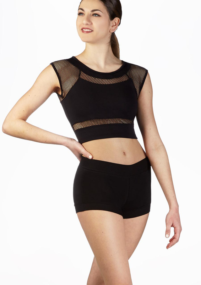 So Danca Mesh Crop Top - Black Black Front [Black]